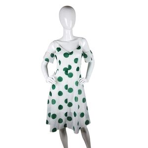 Line + Dot Polka Dot Off the Shoulder Knee Length Dress In White And Green Small